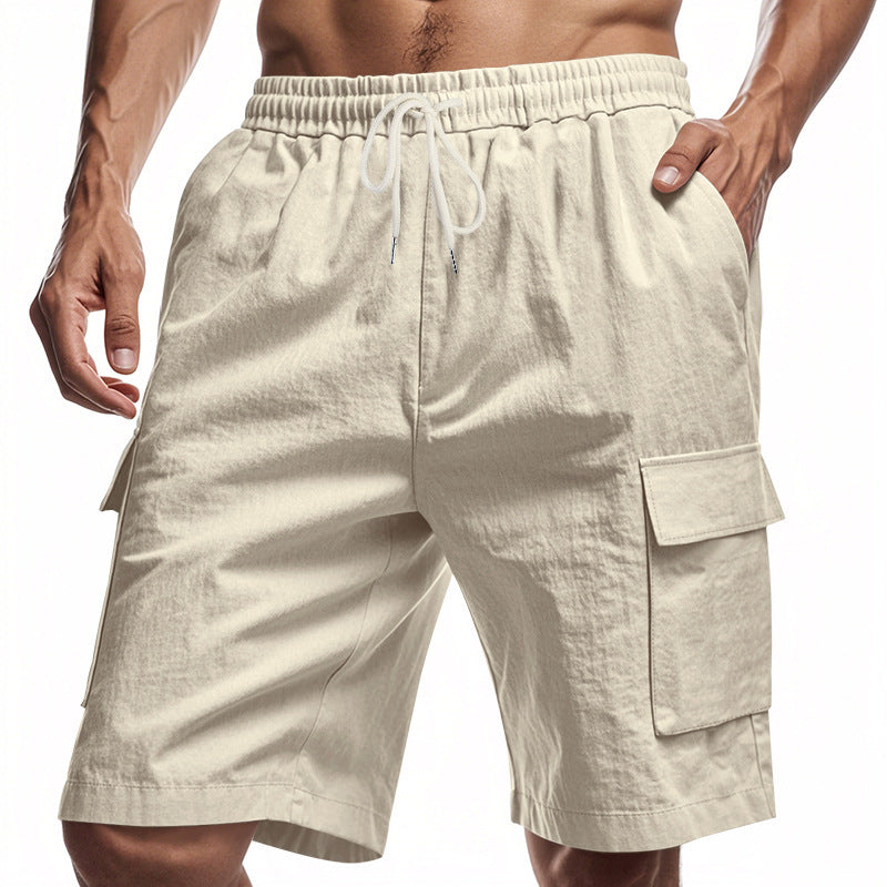 Short ample en lin uni avec cordon de serrage pour le sport et les loisirs