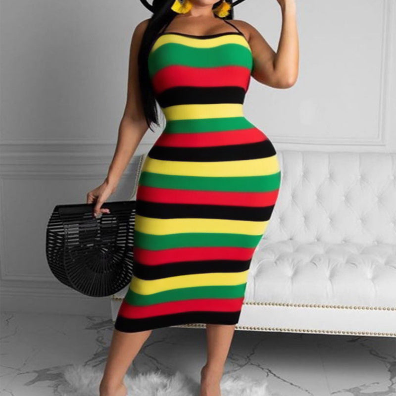 Robe sexy à bretelles style arc-en-ciel, style printemps-été européen et américain