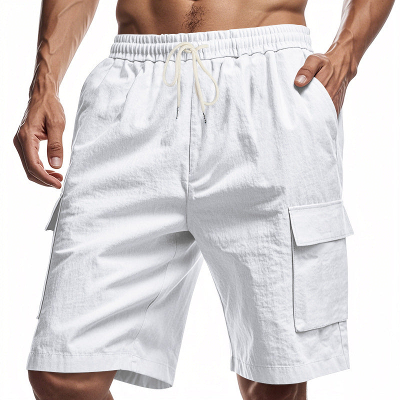 Short ample en lin uni avec cordon de serrage pour le sport et les loisirs