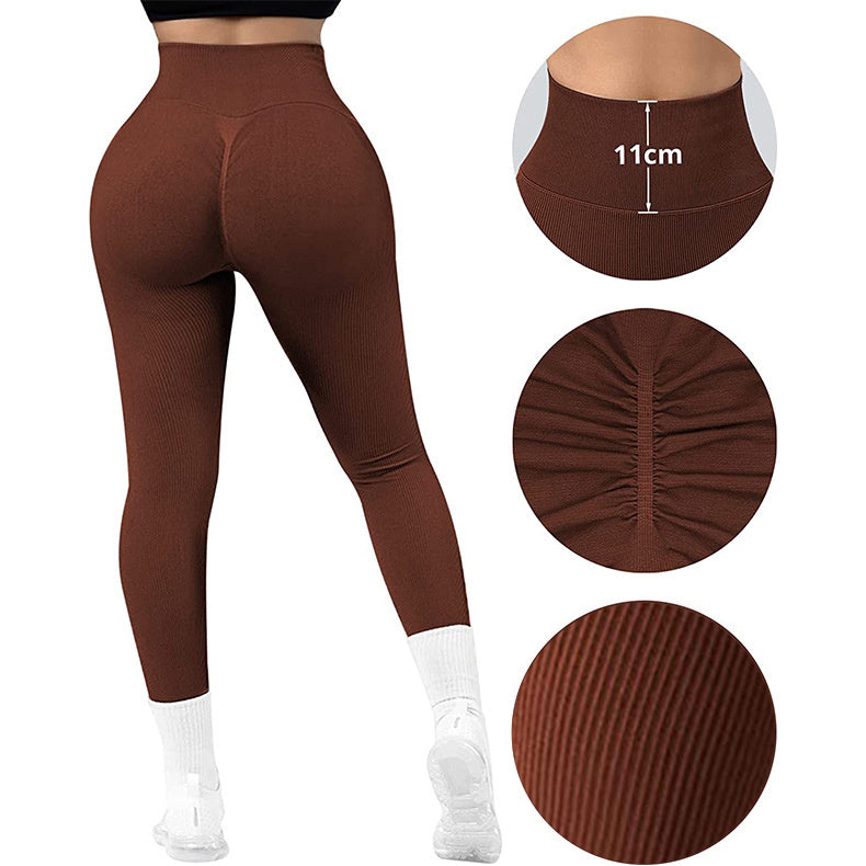 Leggings taille haute sans couture, pantalons de fitness tricotés filetés, pantalons de yoga amincissants pour femmes, leggings de sport élastiques pour course à pied