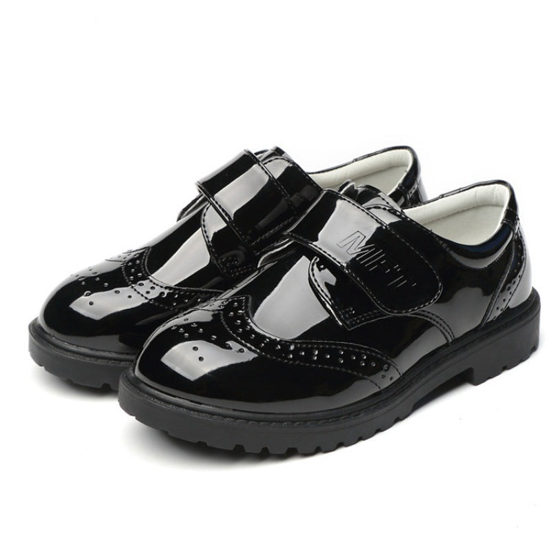 Chaussures en cuir noires pour garçons, style britannique, style étudiant