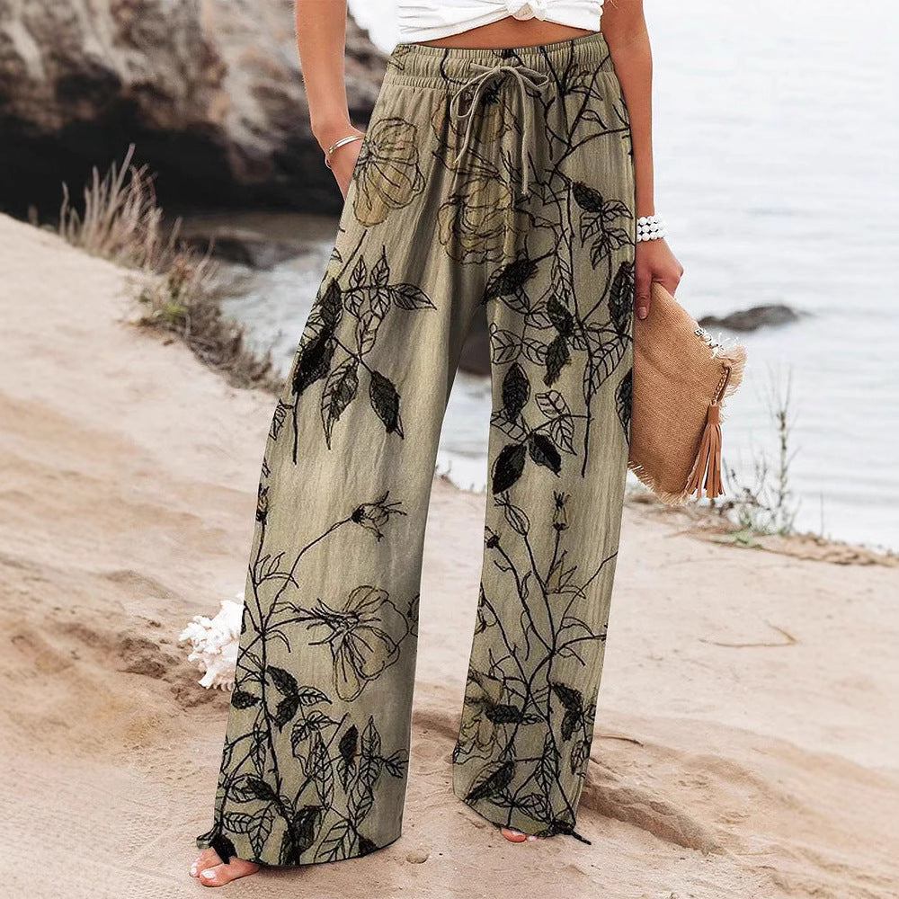 Pantalon de yoga décontracté taille haute à motif floral