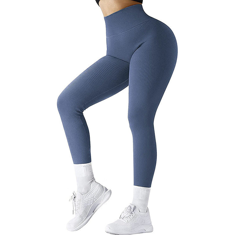 Leggings taille haute sans couture, pantalons de fitness tricotés filetés, pantalons de yoga amincissants pour femmes, leggings de sport élastiques pour course à pied