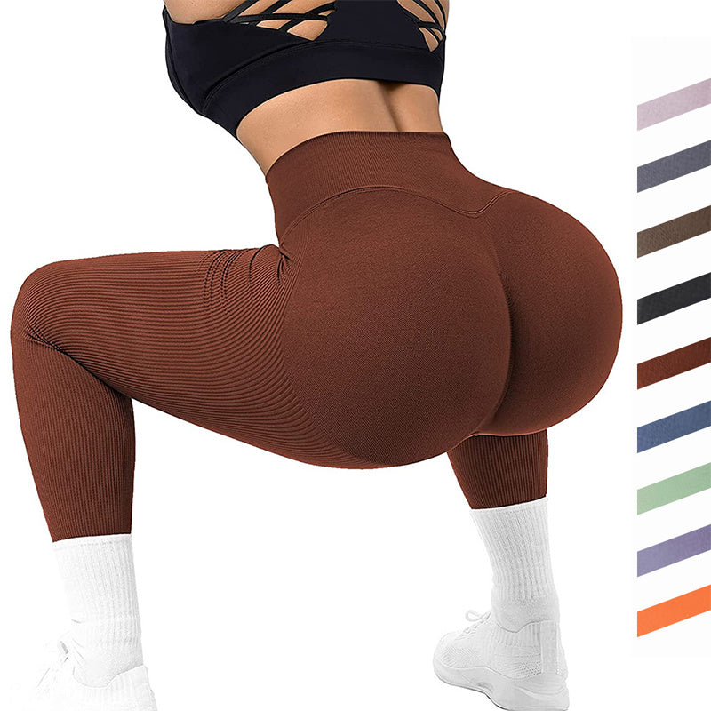 Leggings taille haute sans couture, pantalons de fitness tricotés filetés, pantalons de yoga amincissants pour femmes, leggings de sport élastiques pour course à pied