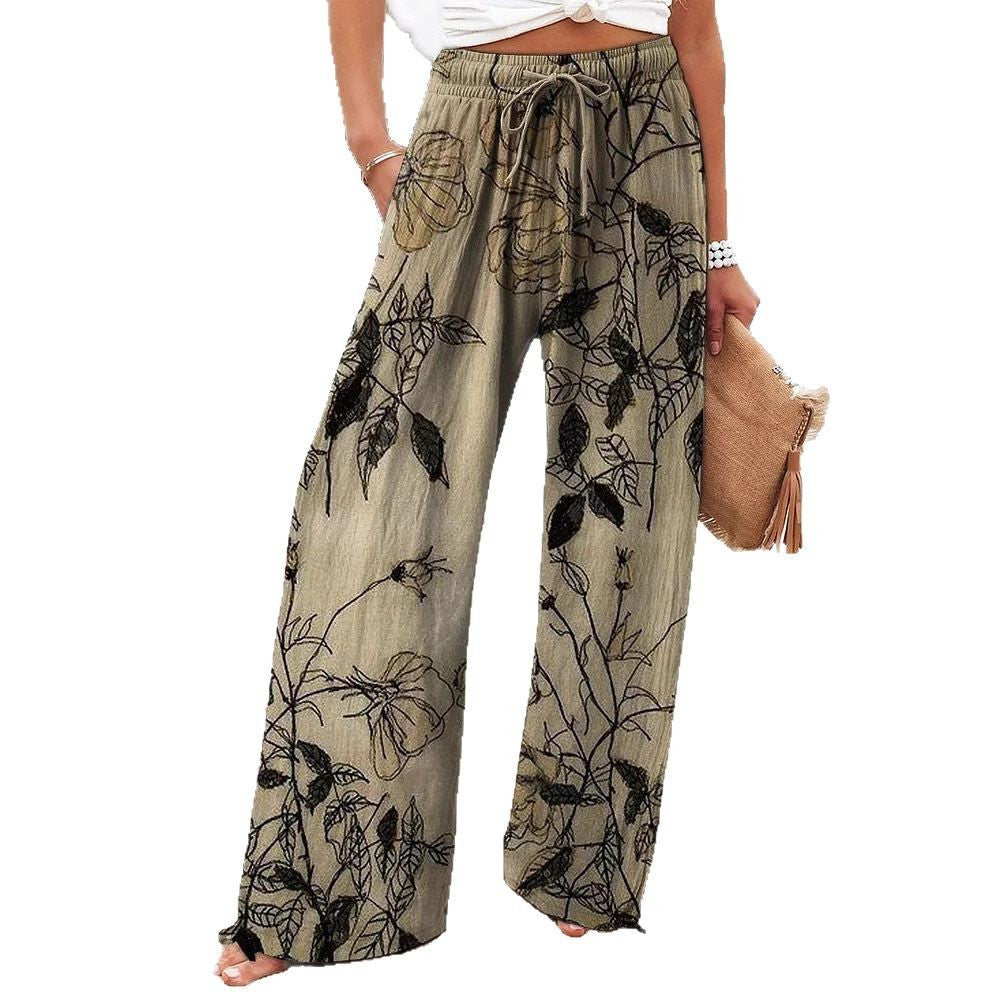 Pantalon de yoga décontracté taille haute à motif floral