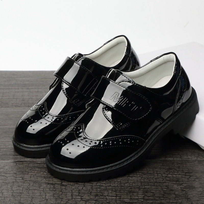 Chaussures en cuir noires pour garçons, style britannique, style étudiant