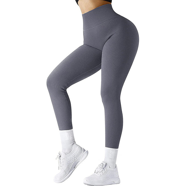 Leggings taille haute sans couture, pantalons de fitness tricotés filetés, pantalons de yoga amincissants pour femmes, leggings de sport élastiques pour course à pied