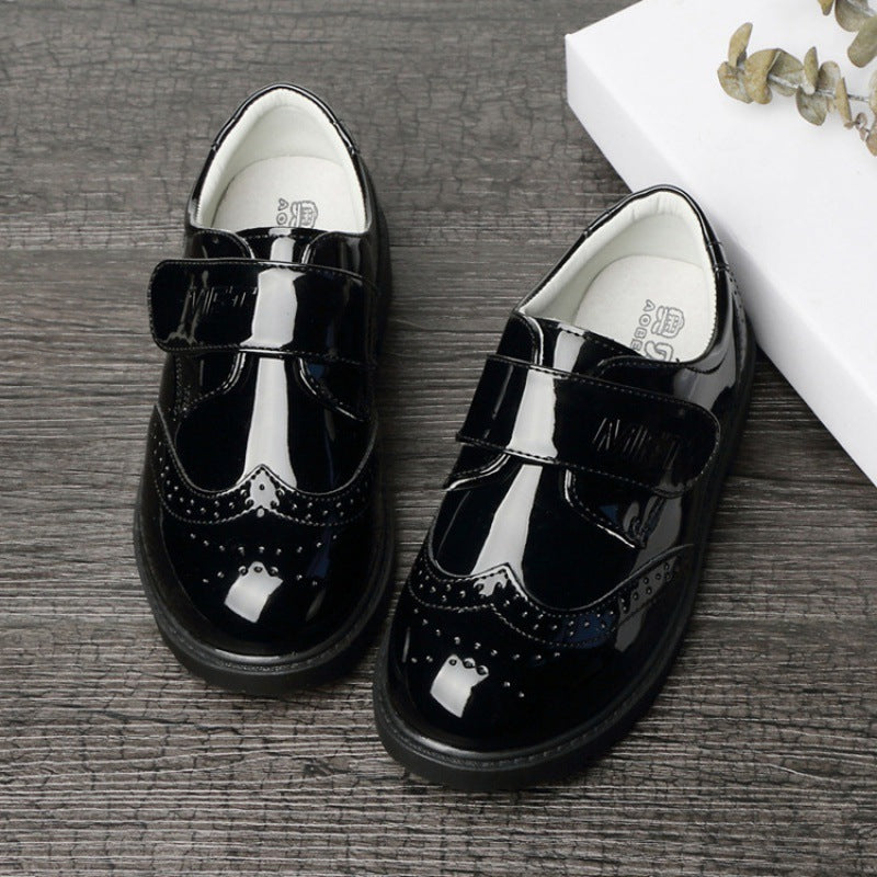 Chaussures en cuir noires pour garçons, style britannique, style étudiant