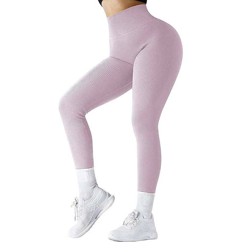 Leggings taille haute sans couture, pantalons de fitness tricotés filetés, pantalons de yoga amincissants pour femmes, leggings de sport élastiques pour course à pied