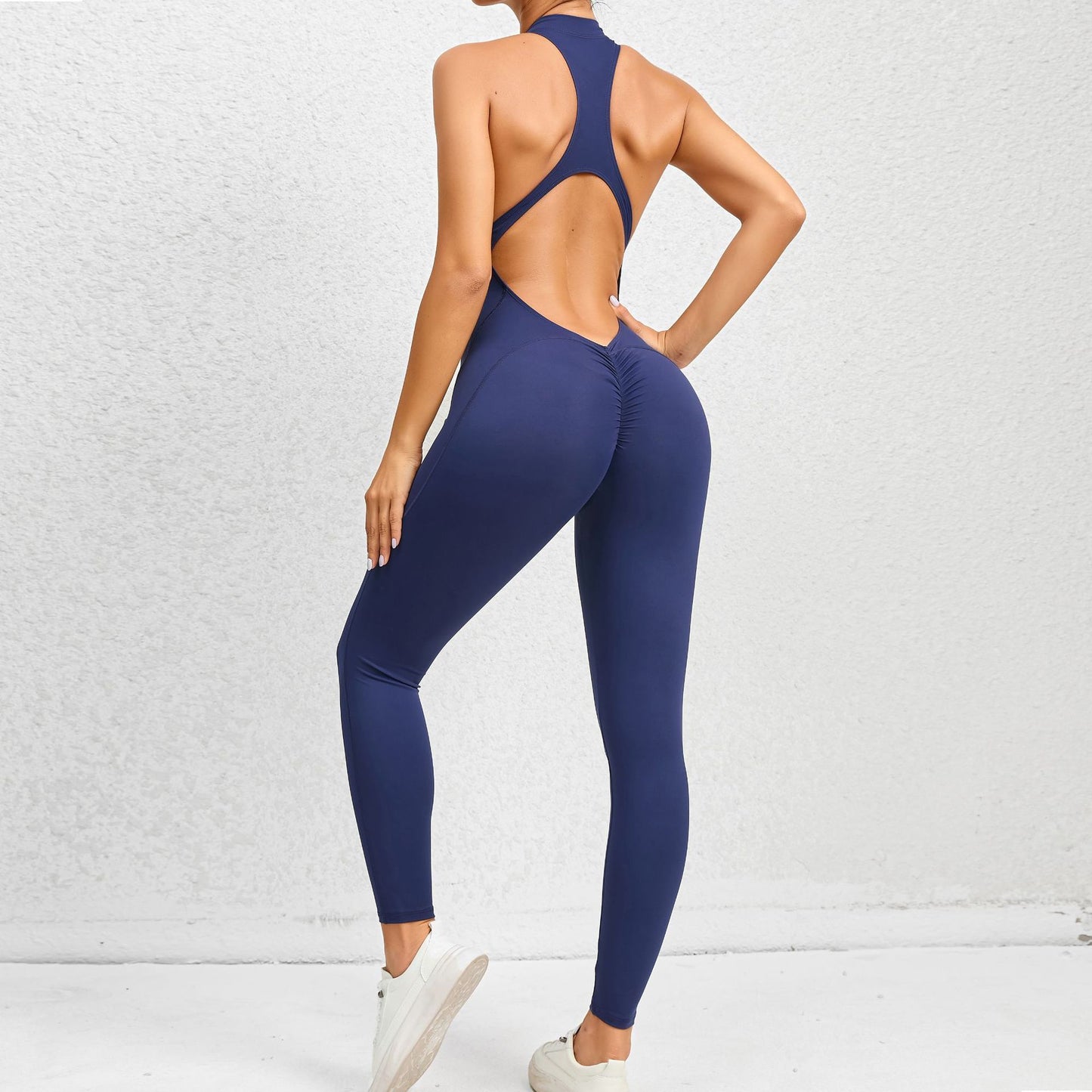 Combinaison de yoga zippée sans manches, effet gainant, extensible, gainante, pour le levage des fesses, vêtements de sport, tenues tendance pour femmes