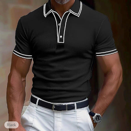 Polo décontracté pour homme avec patte de boutonnage et t-shirt à rayures
