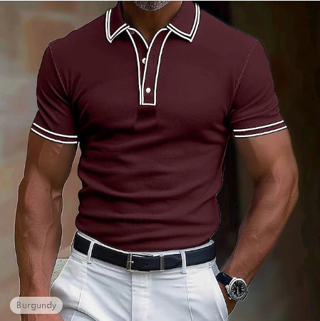 Polo décontracté pour homme avec patte de boutonnage et t-shirt à rayures