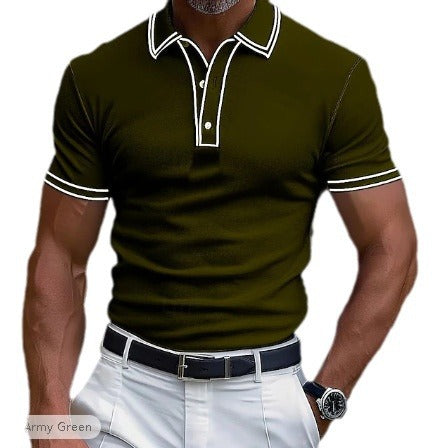 Polo décontracté pour homme avec patte de boutonnage et t-shirt à rayures