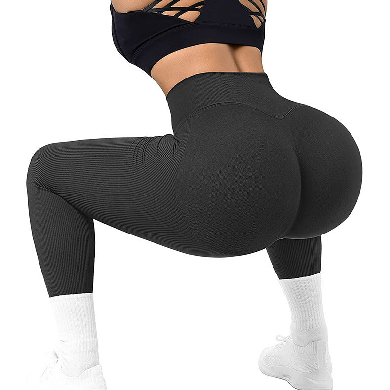 Leggings taille haute sans couture, pantalons de fitness tricotés filetés, pantalons de yoga amincissants pour femmes, leggings de sport élastiques pour course à pied
