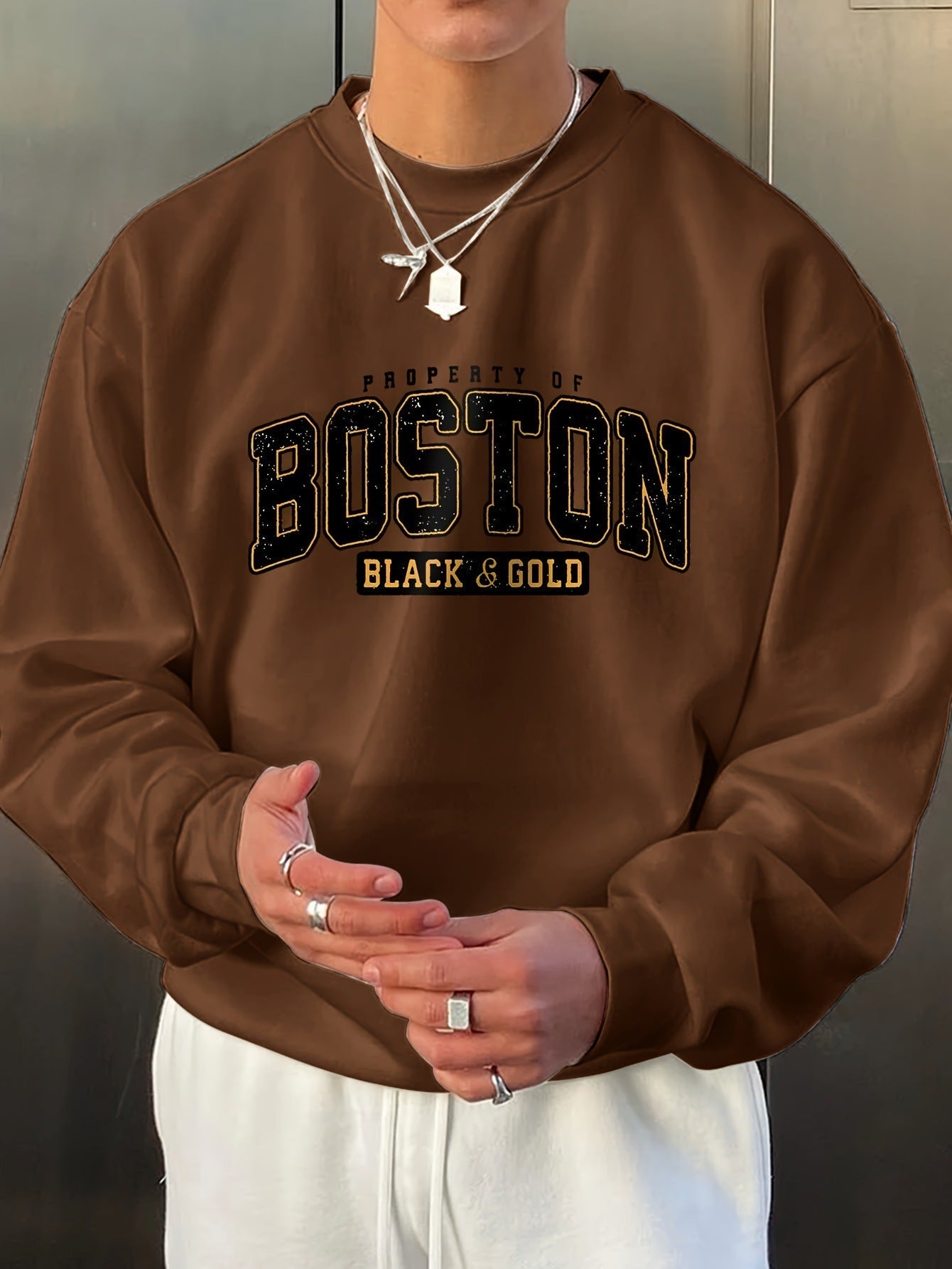 Sweat-shirt décontracté à manches longues et col ras du cou pour homme
