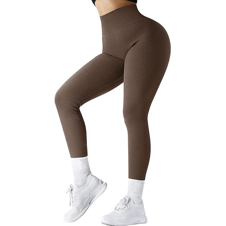 Leggings taille haute sans couture, pantalons de fitness tricotés filetés, pantalons de yoga amincissants pour femmes, leggings de sport élastiques pour course à pied