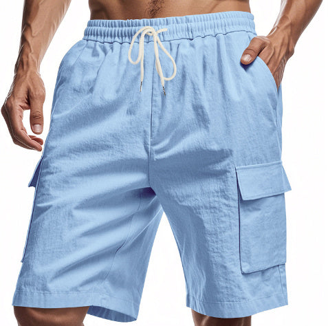Short ample en lin uni avec cordon de serrage pour le sport et les loisirs