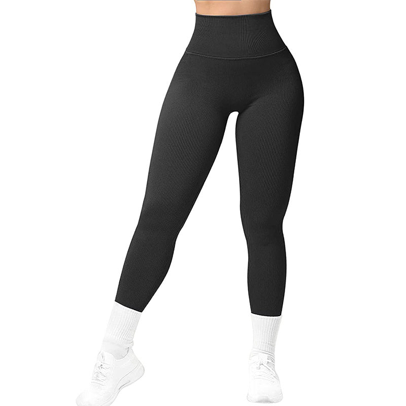Leggings taille haute sans couture, pantalons de fitness tricotés filetés, pantalons de yoga amincissants pour femmes, leggings de sport élastiques pour course à pied