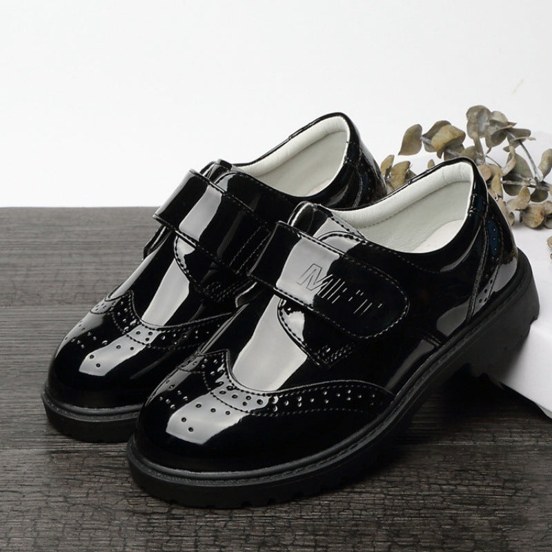 Chaussures en cuir noires pour garçons, style britannique, style étudiant