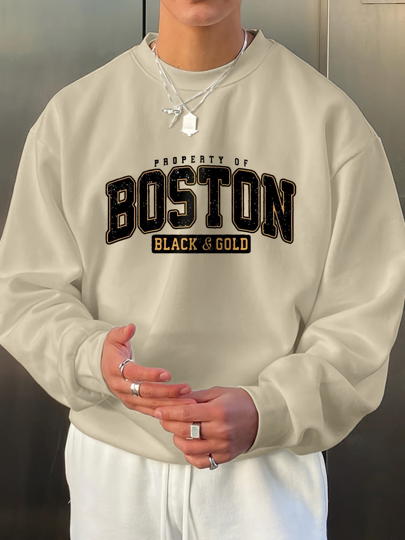 Sweat-shirt décontracté à manches longues et col ras du cou pour homme