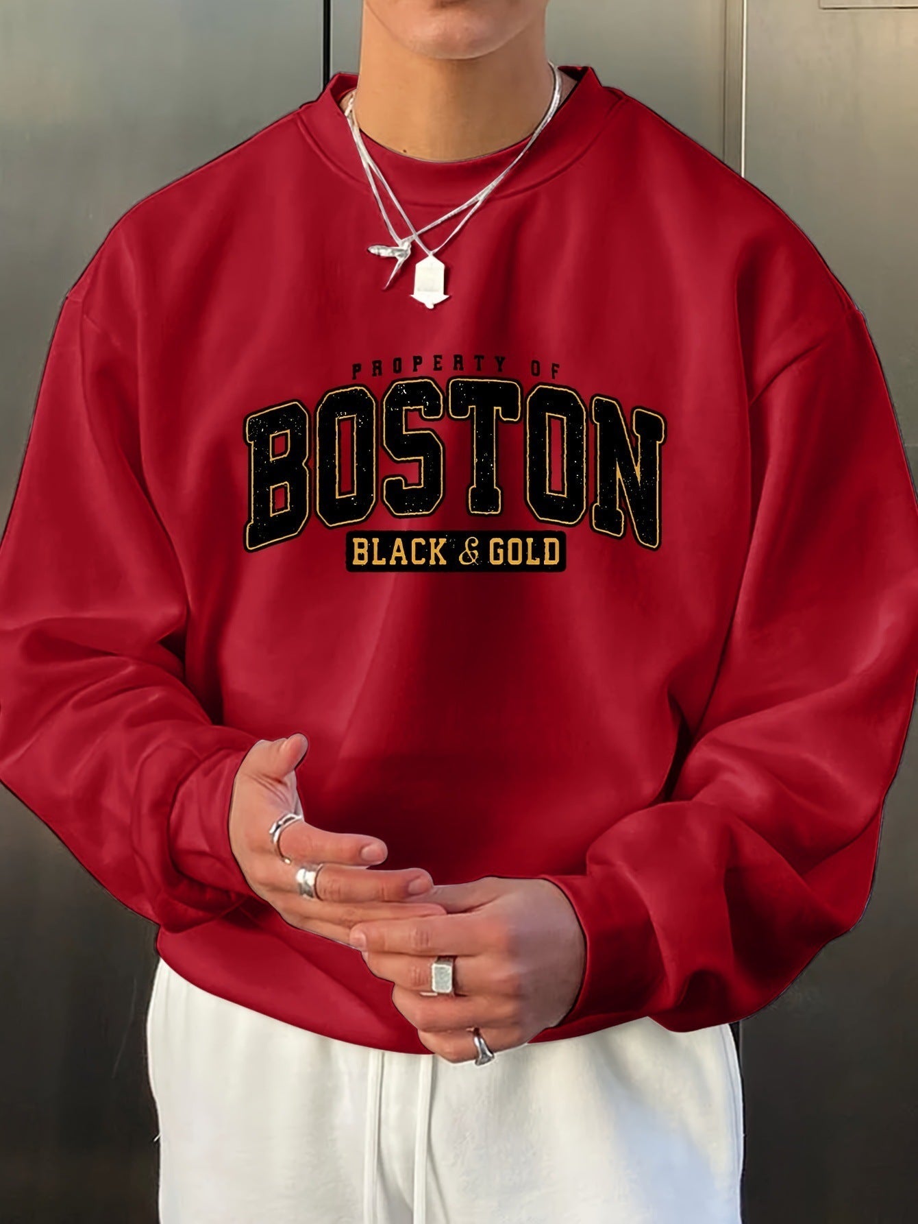 Sweat-shirt décontracté à manches longues et col ras du cou pour homme