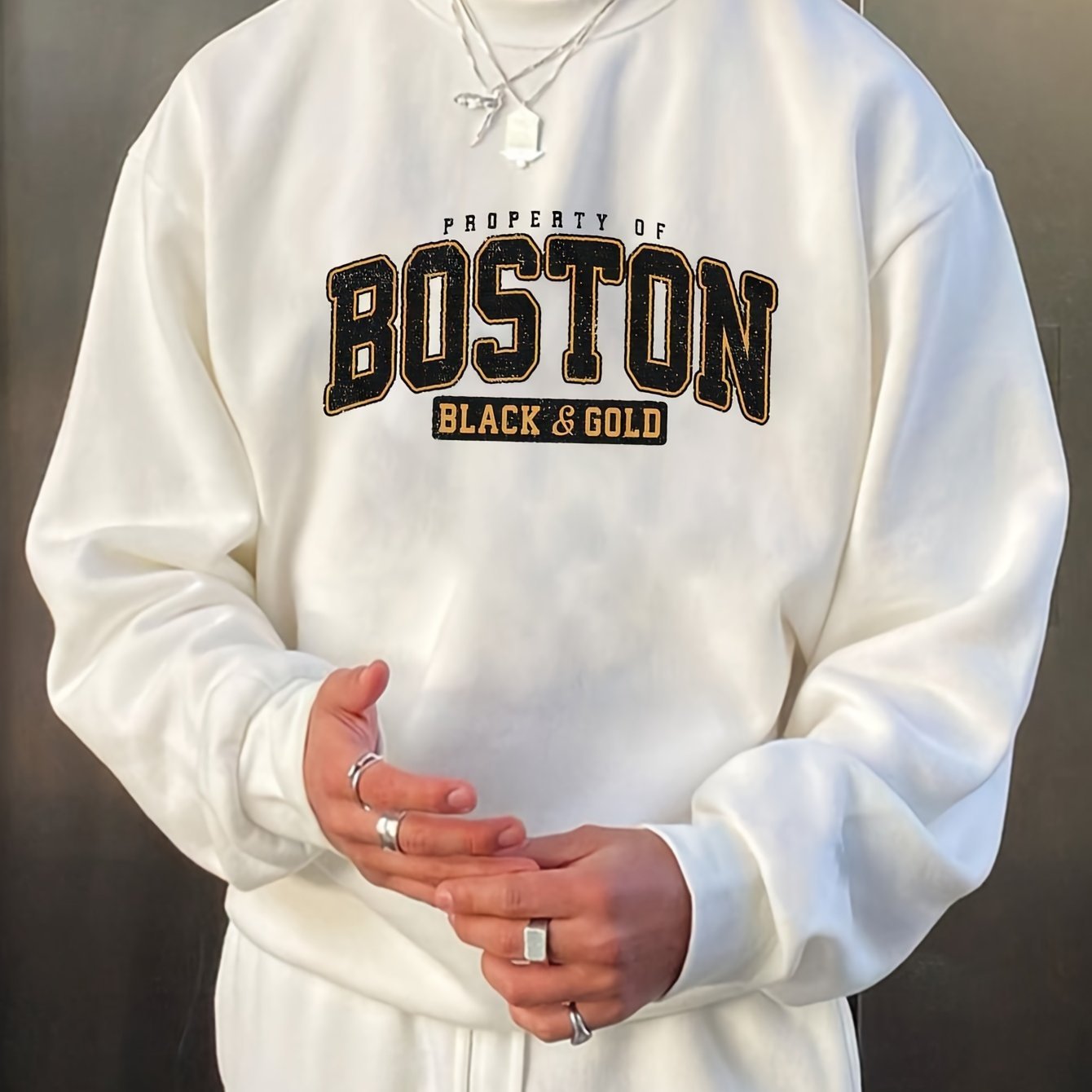 Sweat-shirt décontracté à manches longues et col ras du cou pour homme