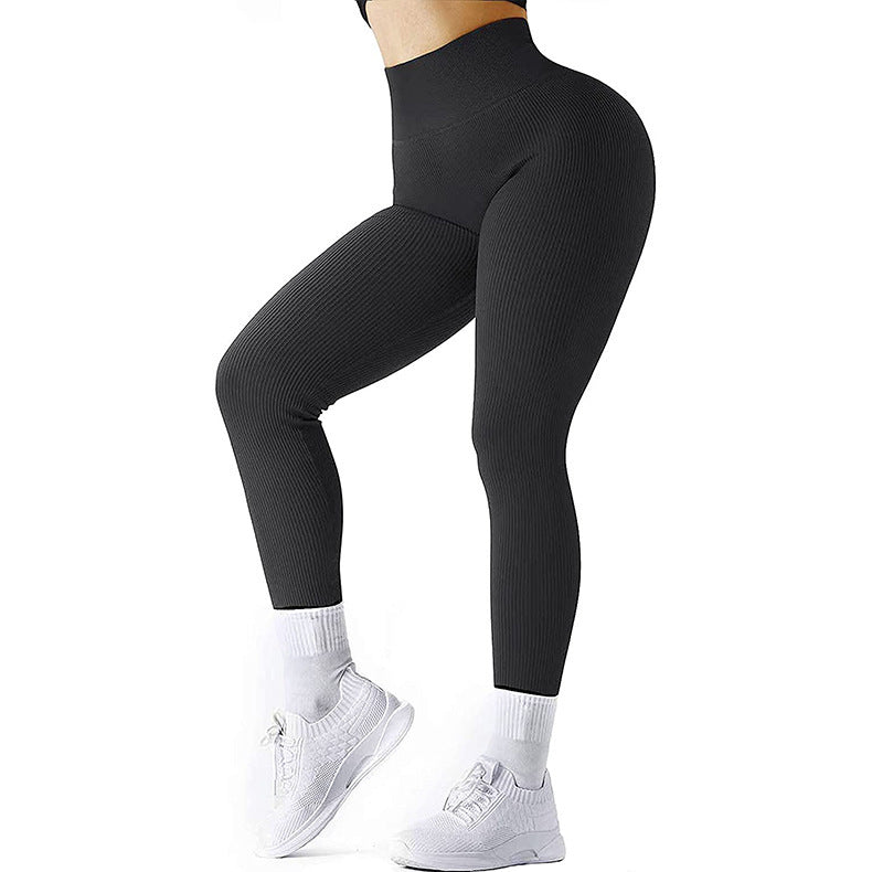 Leggings taille haute sans couture, pantalons de fitness tricotés filetés, pantalons de yoga amincissants pour femmes, leggings de sport élastiques pour course à pied