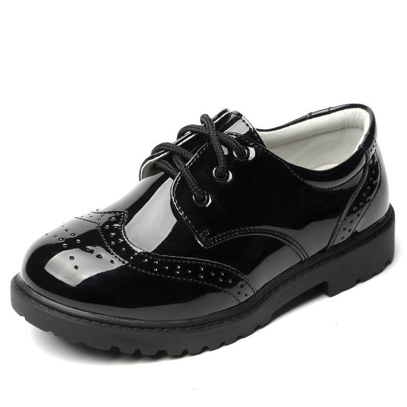 Chaussures en cuir noires pour garçons, style britannique, style étudiant