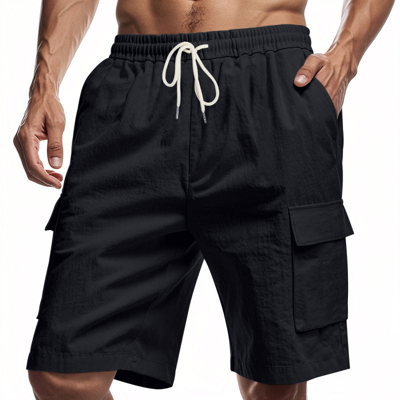 Short ample en lin uni avec cordon de serrage pour le sport et les loisirs
