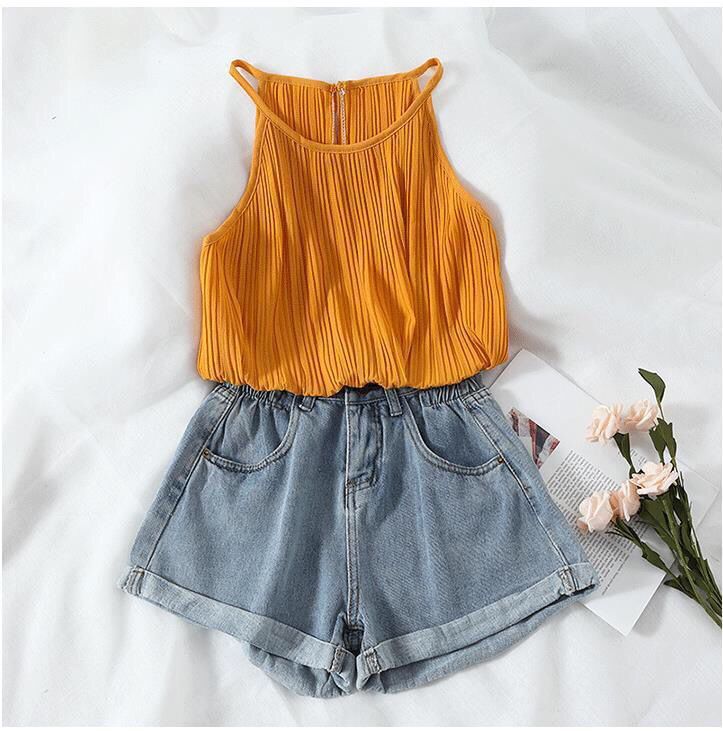 Vintage High Waist Slacks Denim Shorts