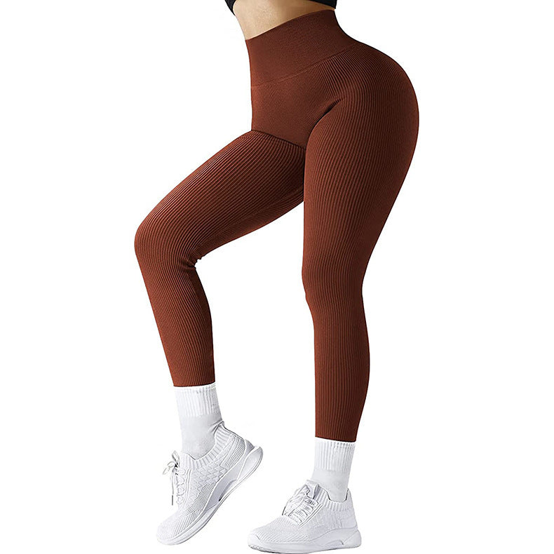 Leggings taille haute sans couture, pantalons de fitness tricotés filetés, pantalons de yoga amincissants pour femmes, leggings de sport élastiques pour course à pied
