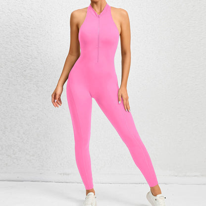 Combinaison de yoga zippée sans manches, effet gainant, extensible, gainante, pour le levage des fesses, vêtements de sport, tenues tendance pour femmes