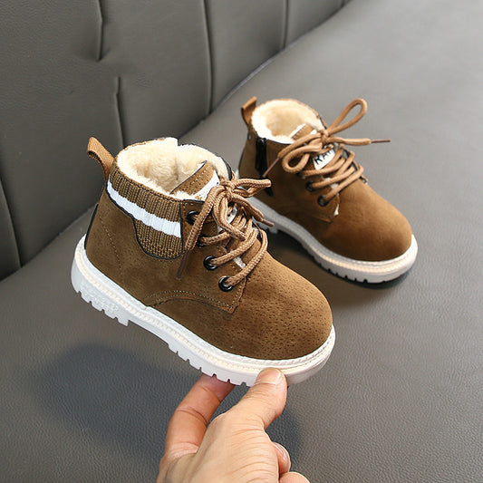 Chaussures en coton pour enfants, bottes Martin en tricot volant pour garçons et filles, bottes de neige en peluche