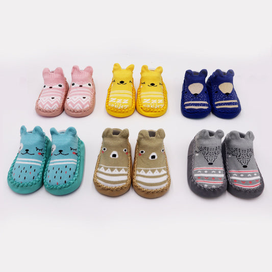 Chaussures de sol antidérapantes en coton peigné pour enfants, motif dessin animé, pour bébés, nourrissons et tout-petits