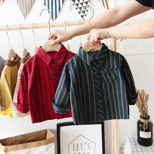 Chemise rayée à manches longues en coton pour enfant