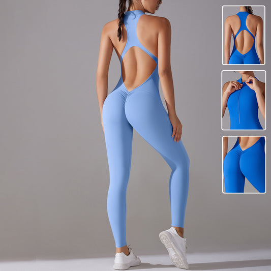 Combinaison pantalon long uni dos nu pour femme, vêtement de sport, de yoga, de fitness, de course à pied, de danse