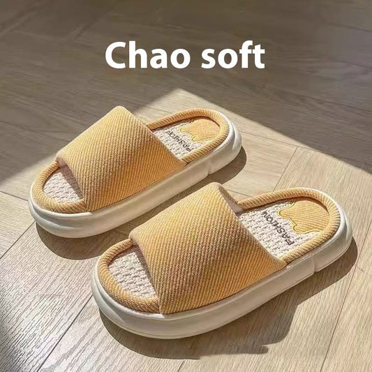 Chaussons ouverts en lin à semelle épaisse pour la maison et l'intérieur