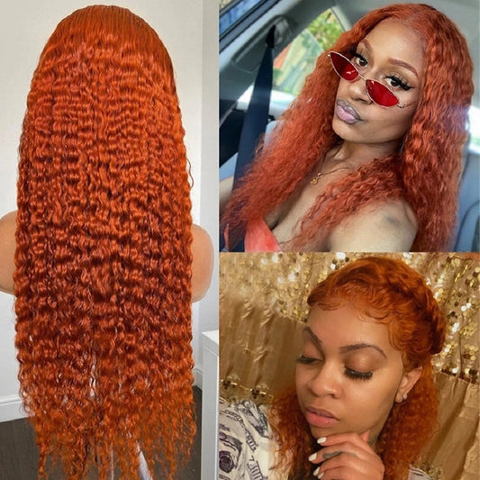Faux couvre-chef en fibre chimique avec dentelle frontale, petits cheveux bouclés orange