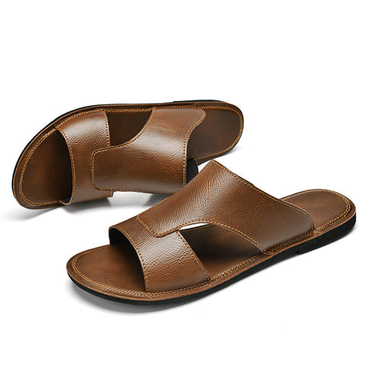Chaussons en cuir de vache grande taille pour homme, noirs