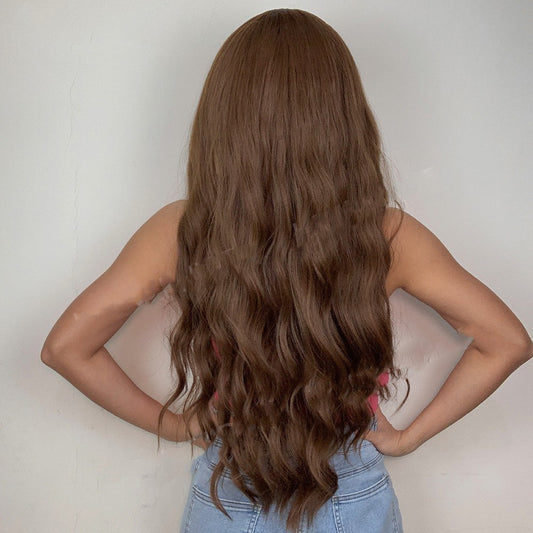 Perruque synthétique longue et bouclée blonde châtain pour femme
