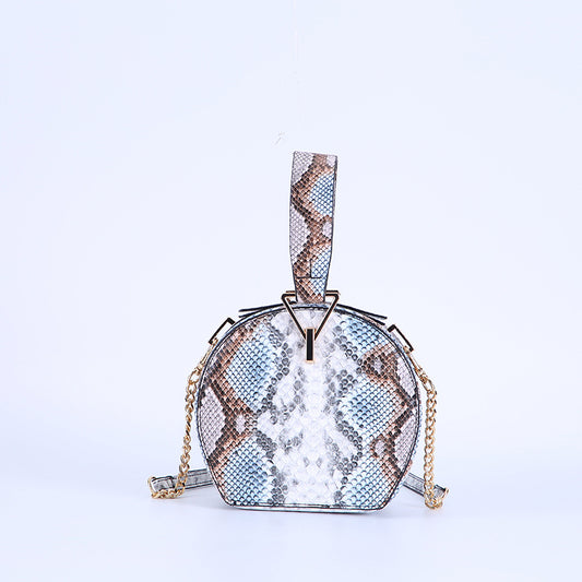 Petit sac rond à une épaule en diagonale imprimé serpent
