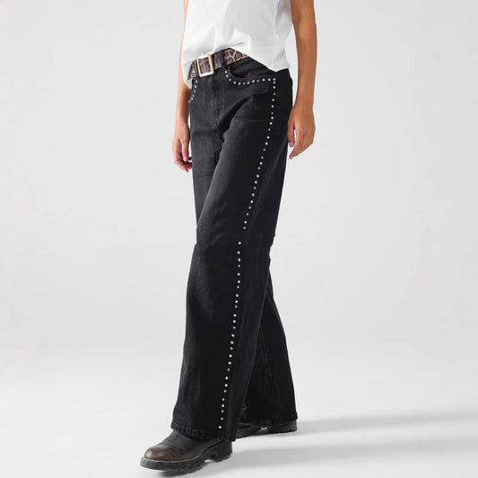 Jeans larges à rivets pour femmes, mode européenne et américaine