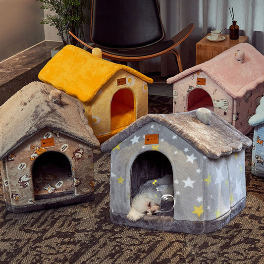 Niche pliable pour chien et chat, niche d'hiver amovible et chaude, niche fermée, fournitures pour animaux de compagnie