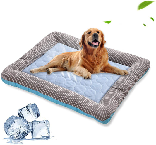 Tapis rafraîchissant pour animaux de compagnie, tapis rafraîchissant pour chiens, chats, chiots, chatons, couverture pour animaux de compagnie, matériau en soie glacée, doux pour dormir en été, bleu, respirant