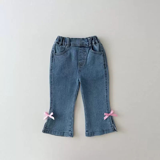 Pantalon en denim micro-élastique à pattes d'éléphant pour fille