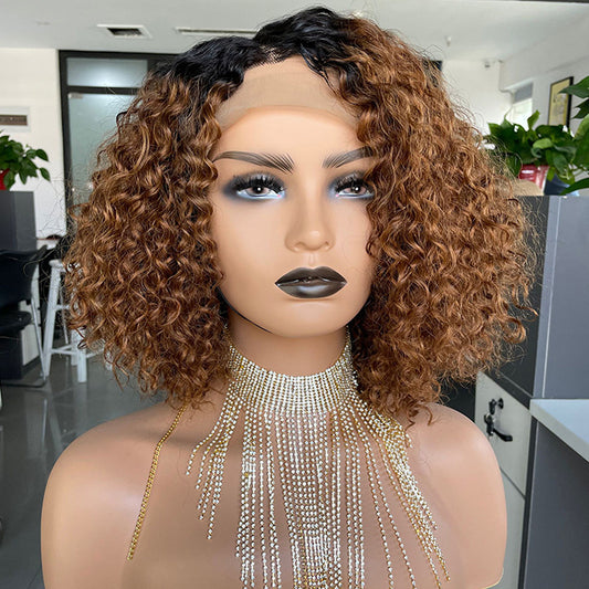 Commerce électronique transfrontalier exclusif pour perruques en dentelle de cheveux humains bouclés ombrés Bobo1b30