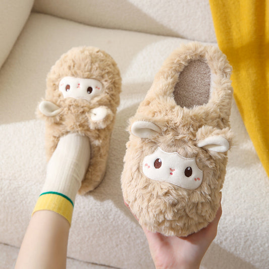 Chaussons d'hiver en coton pelucheux à semelle épaisse et antidérapante pour femme, mignons petits moutons, pour l'intérieur de la maison, Baotou