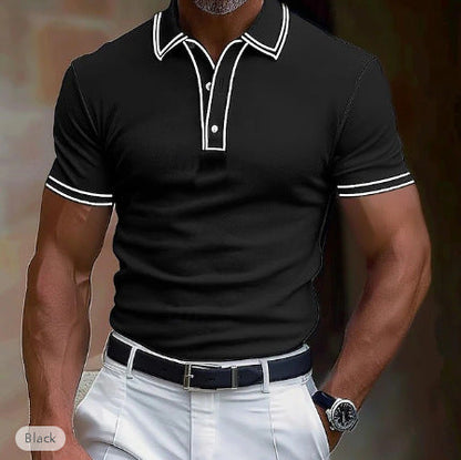 Polo décontracté pour homme avec patte de boutonnage et t-shirt à rayures