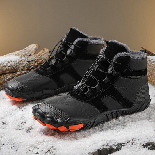 Bottes de neige à cinq doigts, doublées de polaire, imperméables, thermiques, antidérapantes, rembourrées en coton