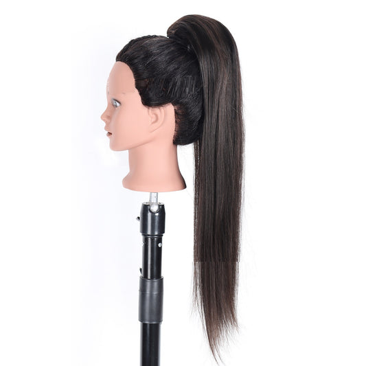 Perruque à cheveux raides avec cordon de serrage et tresses en queue de cheval